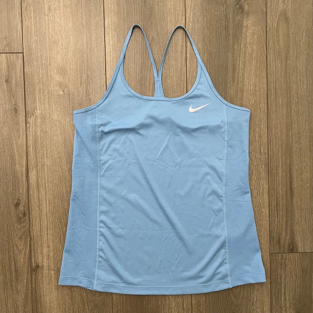 Nike Womens Dri-FIT Running Tank Top Light Blue Mesh Back Size M